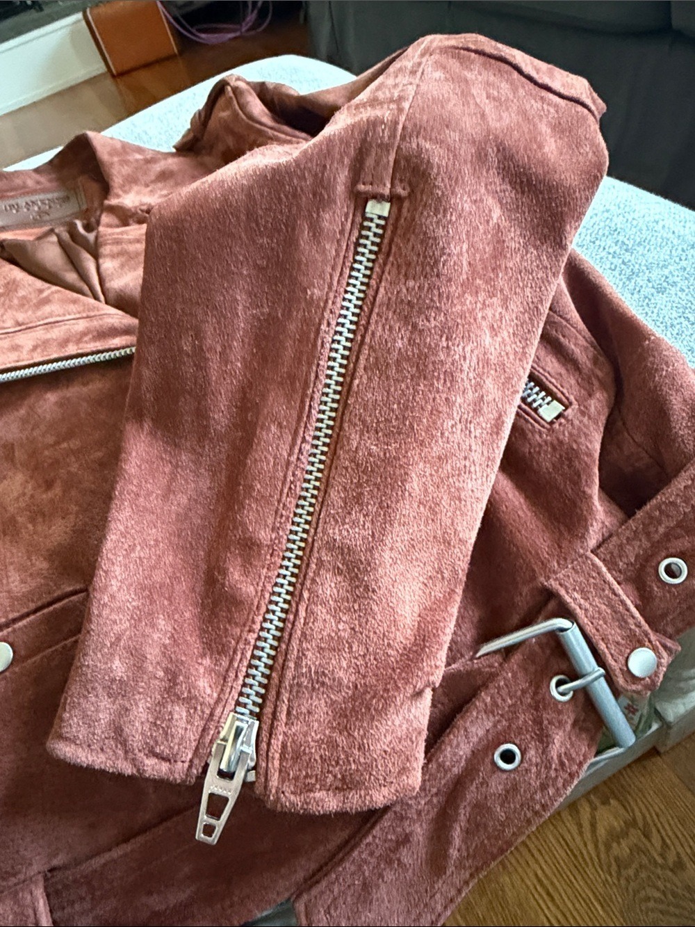 BLANKNYC Suede Moto Jacket Rust Brown Large - Picture 10 of 16